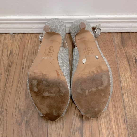 Aldo Silver Peep Toe Slingback Heels - Picture 4 of 5